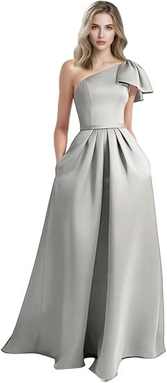 One-Shoulder Sleeveless Long Satin Dress