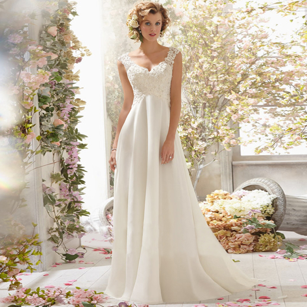 A-Line Lace Embroidered Sleeveless Court Train Wedding Dress