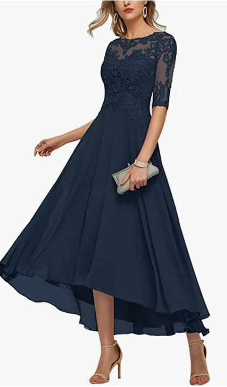 Lace Short Sleeve Round Neck Bridesmaid Dress