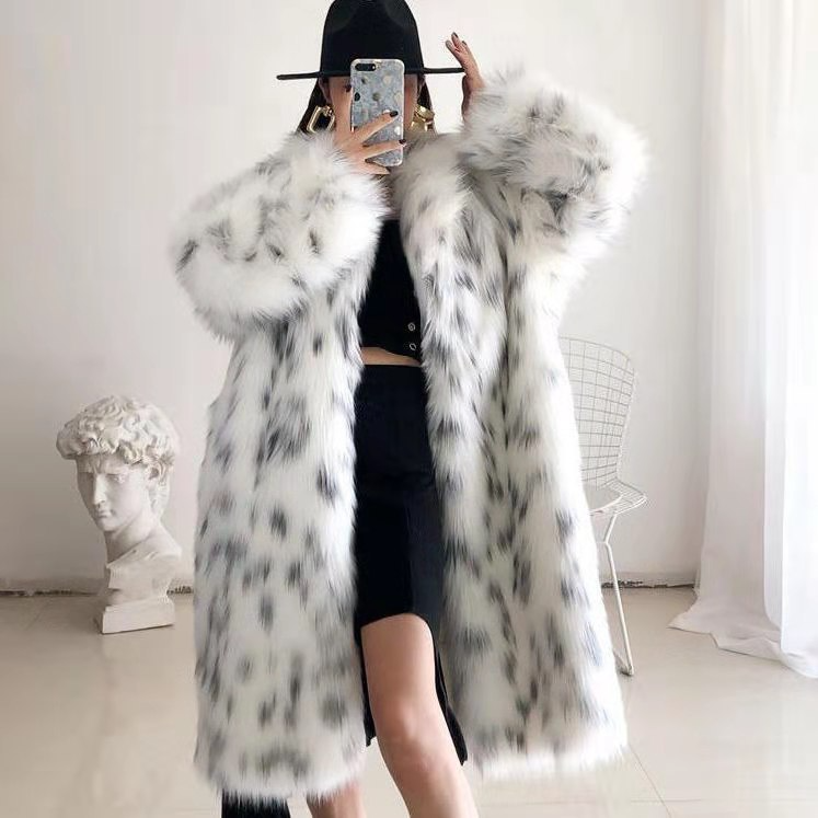 Black and White Two Tone Long Faux Fur Coat