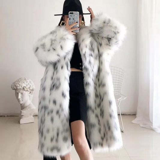 Black and White Two Tone Long Faux Fur Coat