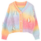 Rainbow Gradient V-Neck Knitted Sweater