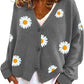 Women's Floral Print  Button Down Ribbed Sweater