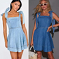 Bow Shoulder Mini  Denim Dress