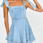 Bow Shoulder Mini  Denim Dress