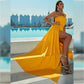 One Shoulder Draping Split Leg Maxi Prom Dress