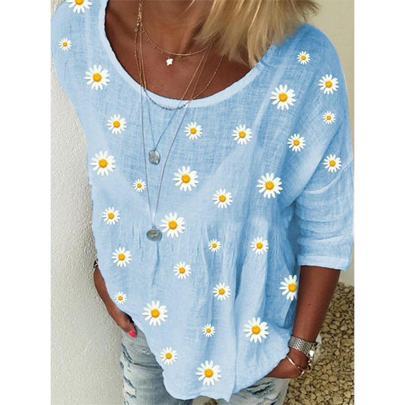 Floral Print Crew Neck Short Sleeves Shirts & Tops