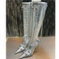 Bright Leather Pointed Toe Stiletto Knee High Boots