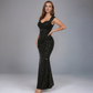 Glitter Rhinestone Black Lace Long Prom Dress