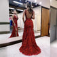 Column V-neck Sleeveless Brush Train Prom Dress
