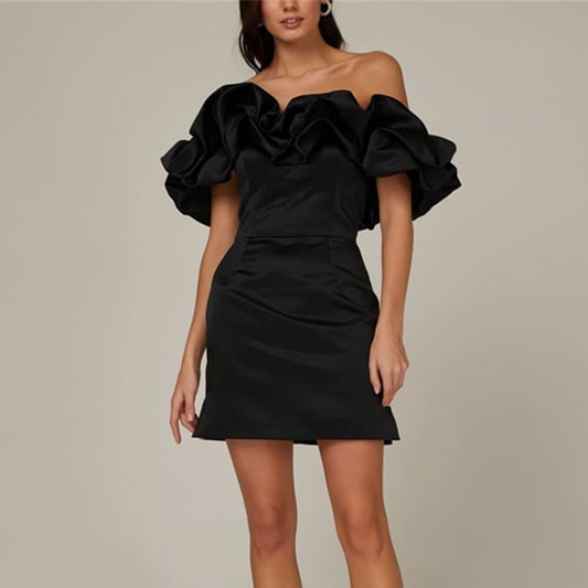 Satin Off-Shoulder Ruched Bodycon Mini Dress