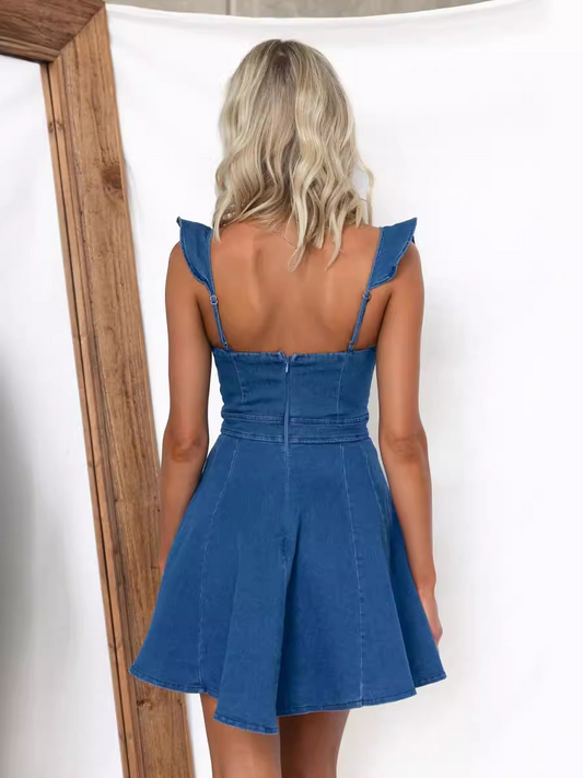 Ruffle Strap Mini Denim Dress