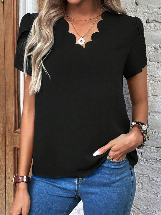 Black Simple V Neck Short Sleeves Top