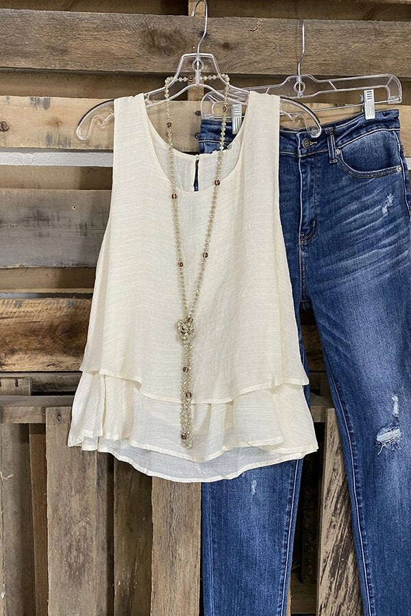 Solid Color Casual Layered Hem Sleeveless Tank Top