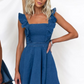 Ruffle Strap Mini Denim Dress