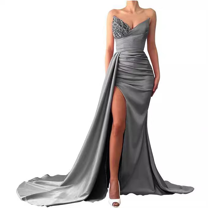 Silk Ruched Sweetheart Sleeveless Court Train Prom Dress