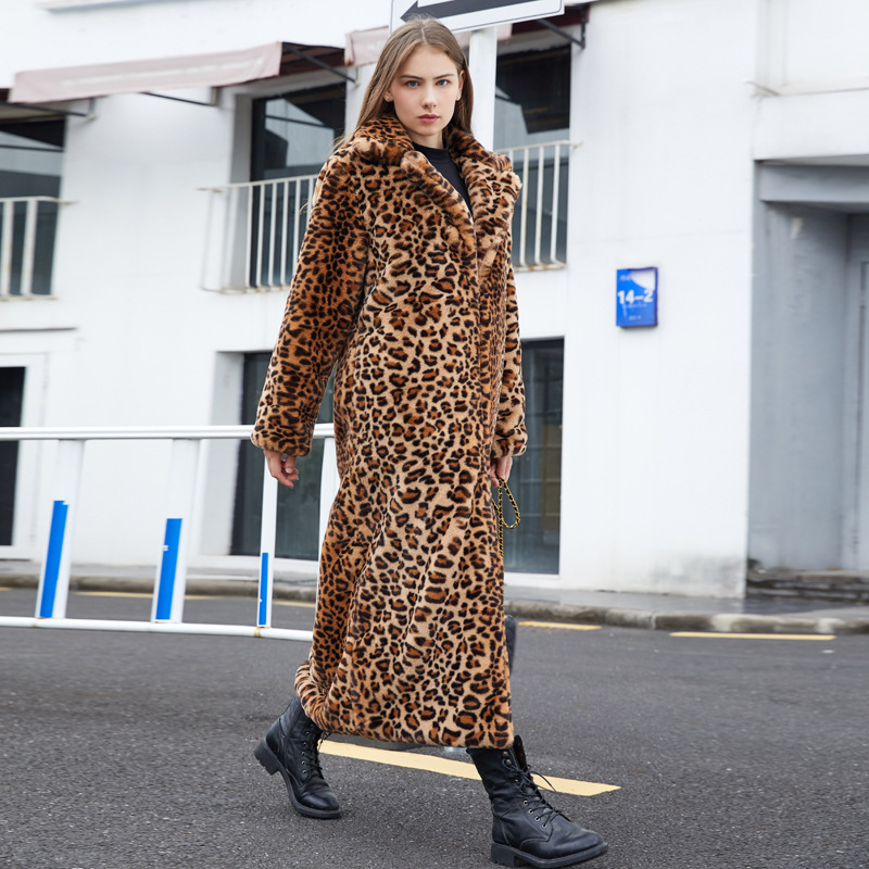 Leopard Print Faux Fur Long Coat