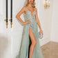 Deep V-neck Tulle Applique Sleeveless Brush Train Prom Dress