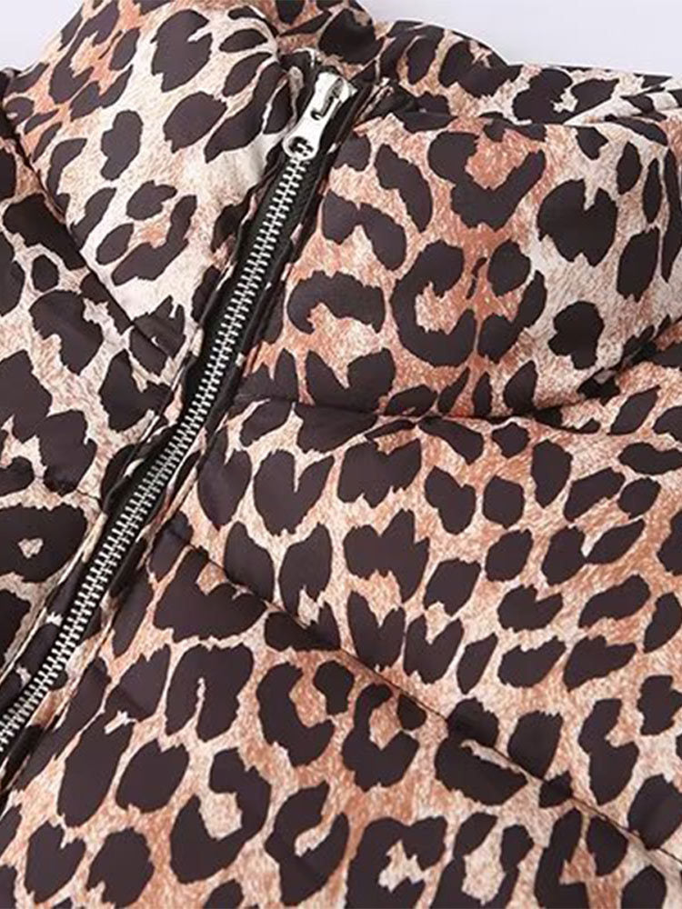 Leopard Print Puffer Zipper Jacket