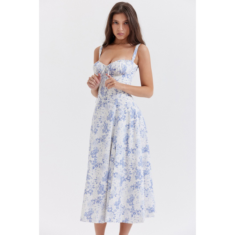 The Square Neck Floral Ruched Midi Dress