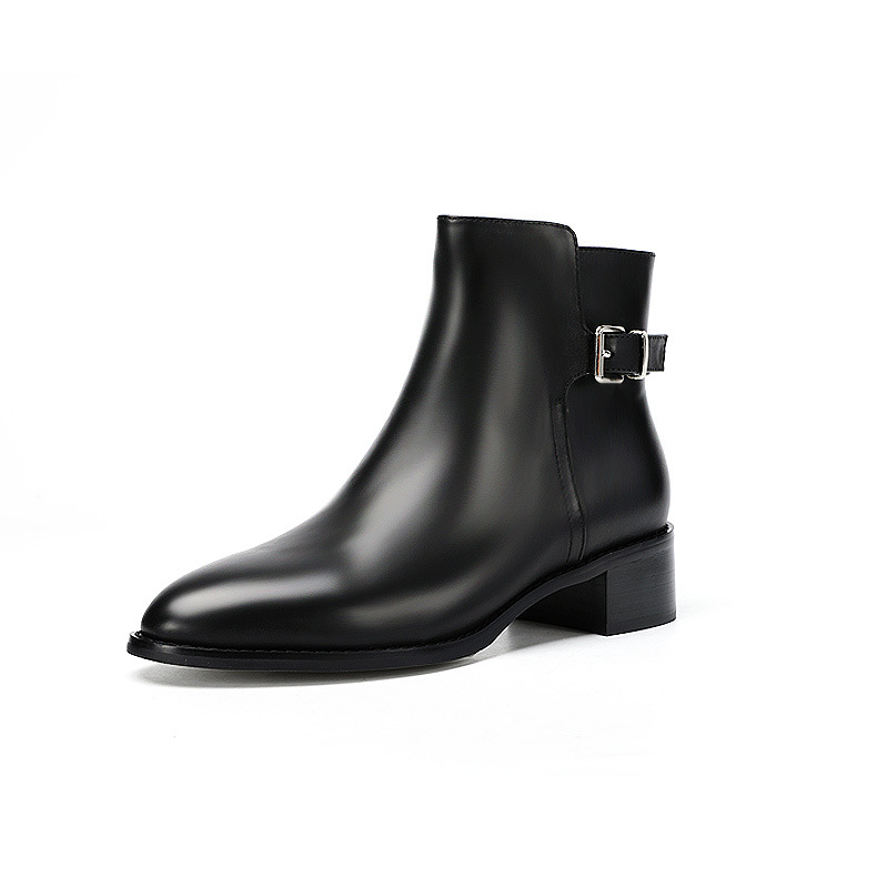 Black Round Toe Buckle Ankle Boots