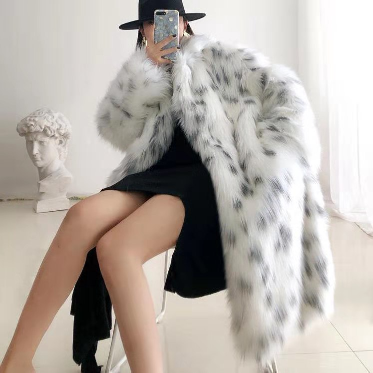 Black and White Two Tone Long Faux Fur Coat