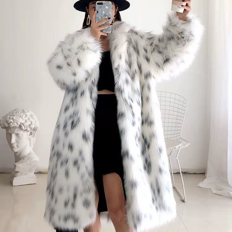 Black and White Two Tone Long Faux Fur Coat