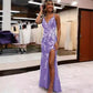 Applique V-neck Sleeveless Brush Train Prom Dress