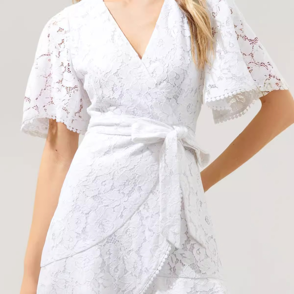 Angel Sleeve Faux Wrap Dress