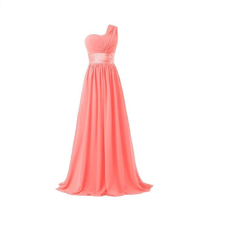 One Shoulder Chiffon A-Line Evening Bridesmaid Dress