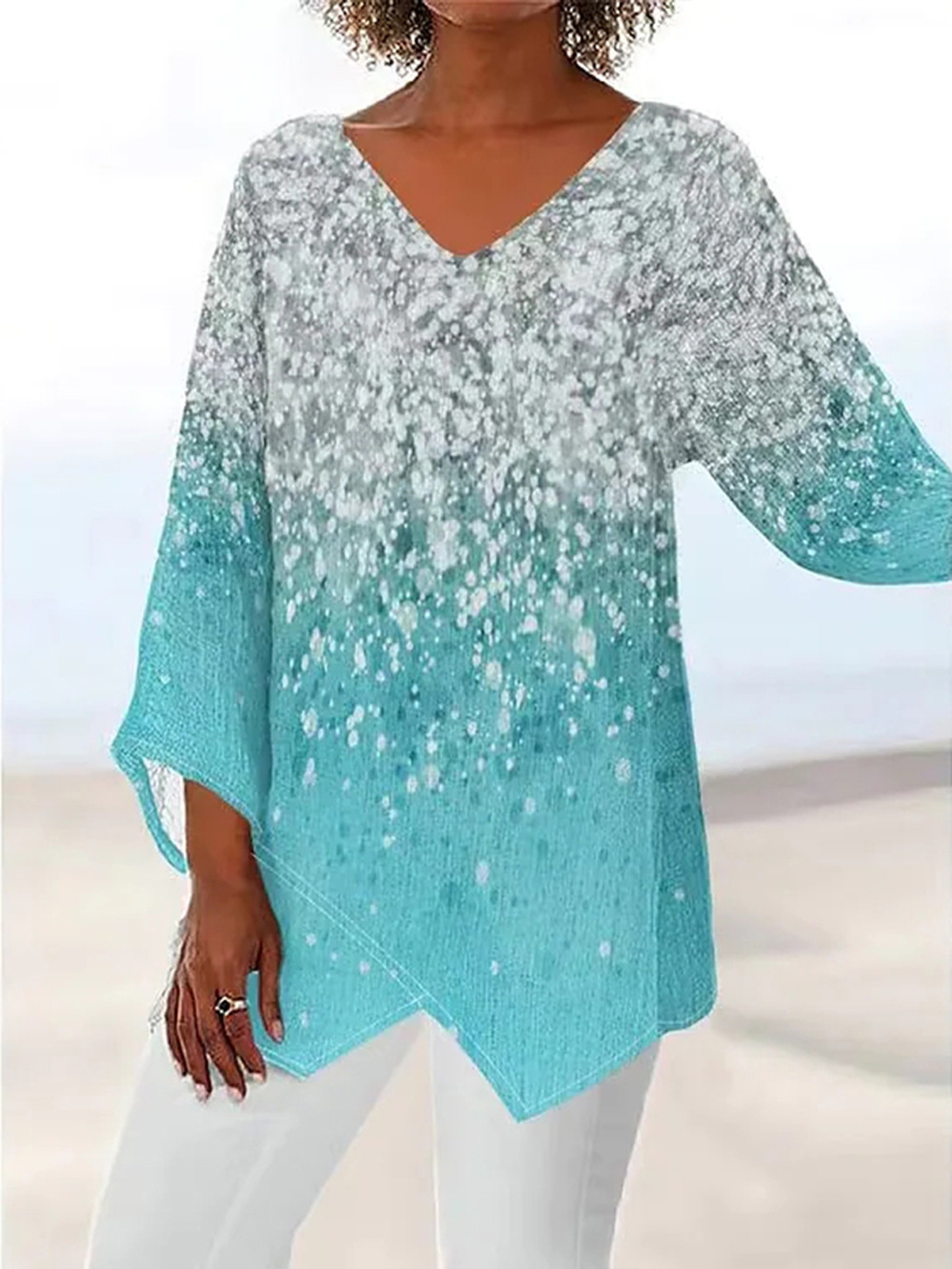 V Neck Long Sleeves Asymmetric Top