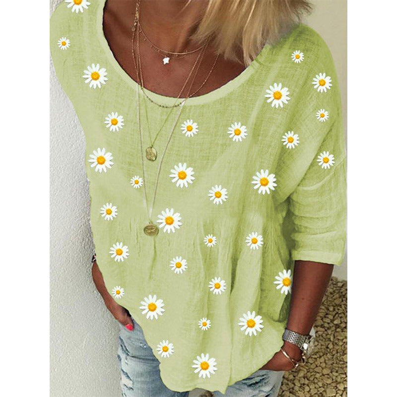 Floral Print Crew Neck Short Sleeves Shirts & Tops