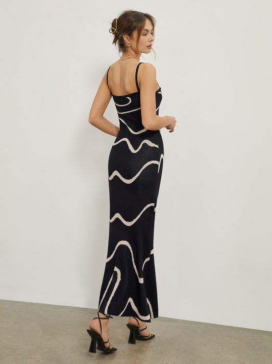 The Black Wave Mermaid Hem Knit Midi Dress