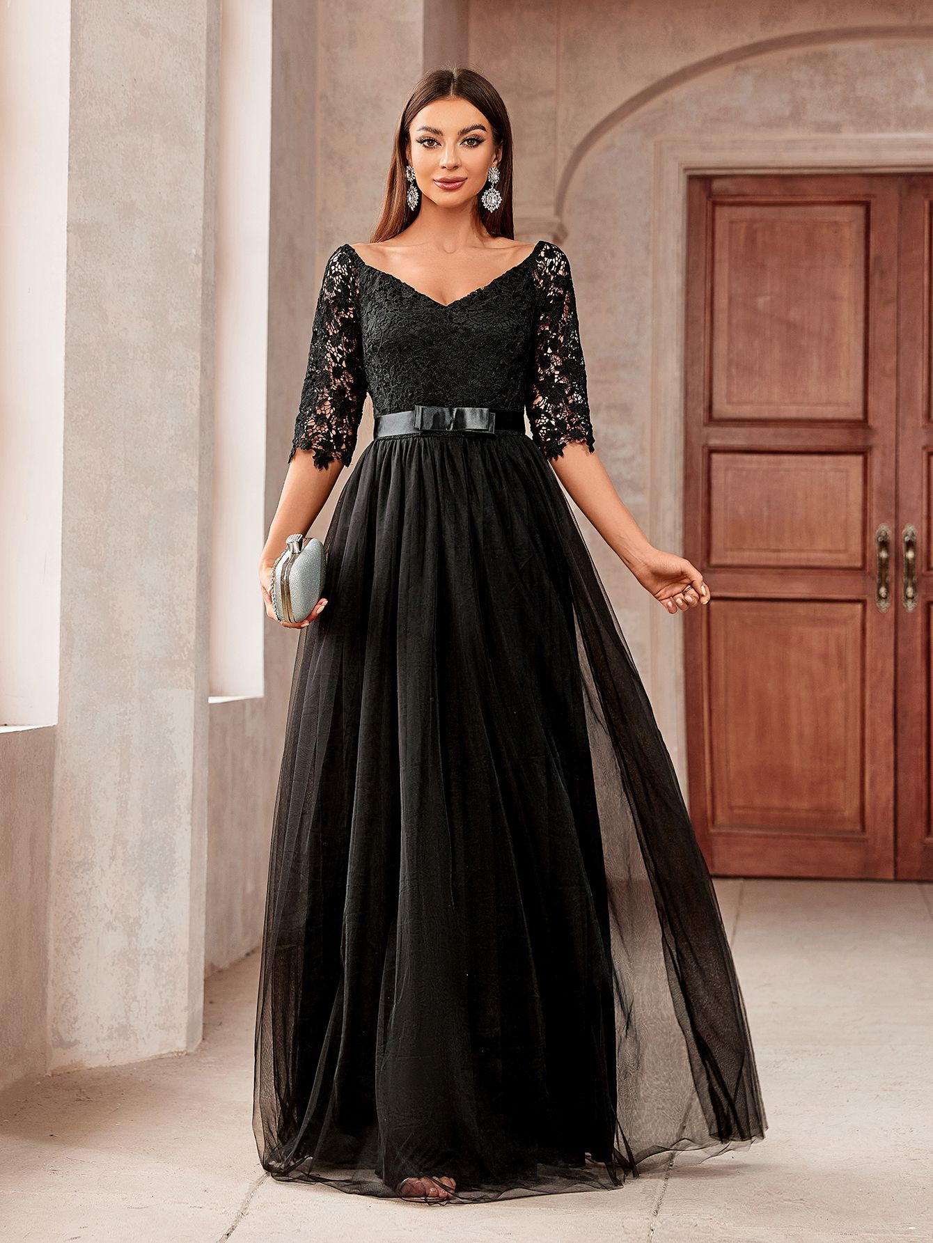 Lace Long Sleeves Bridesmaid Gown