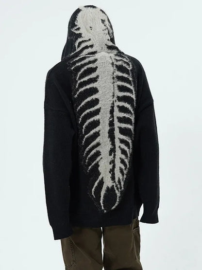 Skull Jacquard Hooded Pullover Sweater