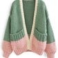 Color Blocked Hand-knitted Chunky Cardigan