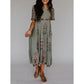 Round Neck Short Sleeves Floral Embroidered Midi Dress
