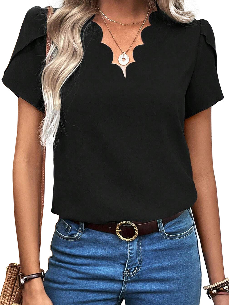 Black Simple V Neck Short Sleeves Top