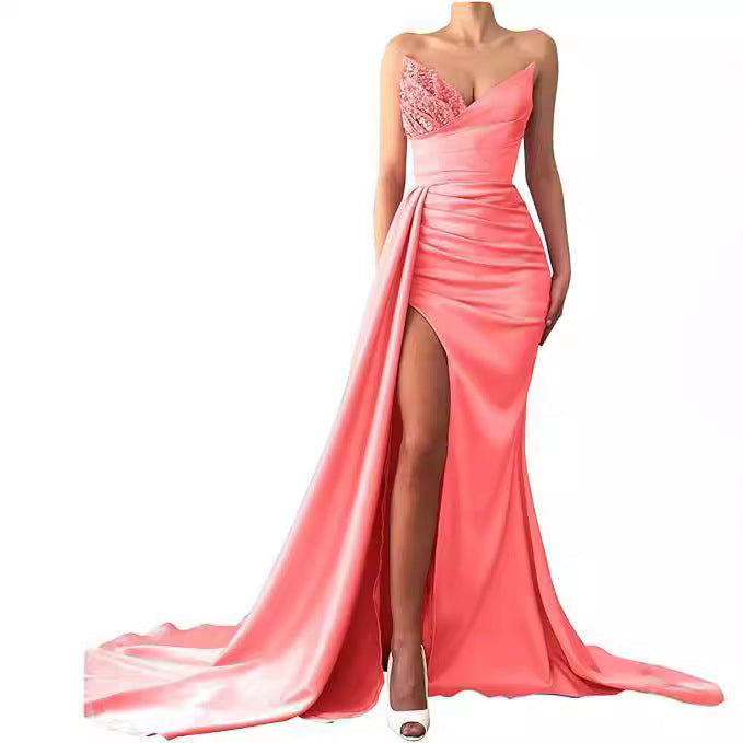 Silk Ruched Sweetheart Sleeveless Court Train Prom Dress