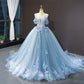 Off-the-Shoulder Sleeveless Applique Chapel Train Prom Dress