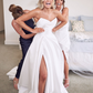 A-Line Sweetheart Satin Sweep Train Wedding Dress With Split Front