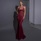 Dark Red Lace Halter Maxi Dress