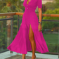 Short Sleeve Button-Front High-Slit Dress