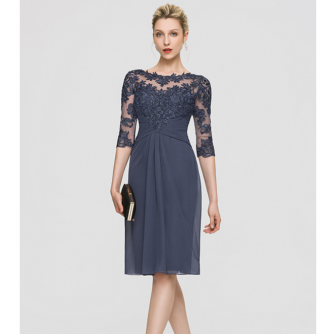 Lace Patchwork Short Sleeve Bridesmaid Dress