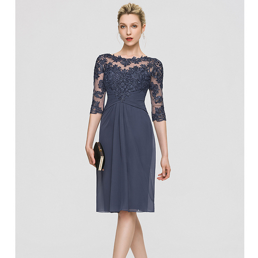 Lace Patchwork Short Sleeve Bridesmaid Dress