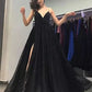 Black V-Neck Sequined Split Prom Dress