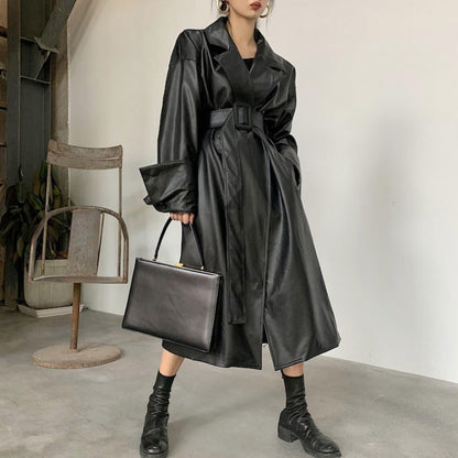 Women's Long Oversized Leather Trench Coat