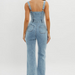 Flared Leg Denim Jumpsuit