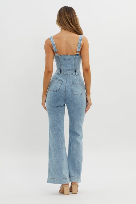 Flared Leg Denim Jumpsuit