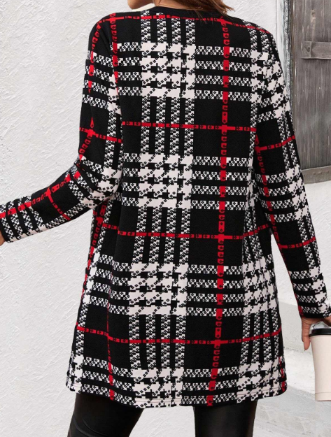 Plaid Black Long Sleeve Coat